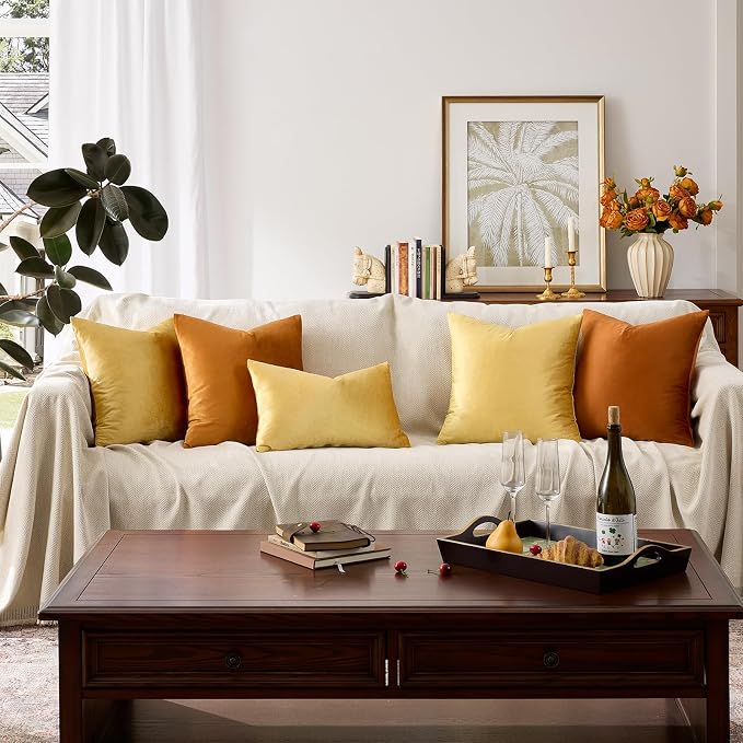 GIGIZAZA Yellow Velvet Pillow Covers 16x16 Decorative Pillows Pack of 2 | Throw - Image 6