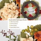 Fall Wreaths for Front Door, 20 inch Autumn Wreath with Hydrangeas Berries Fall Door Wreath Artificial Hydrangea Flowers Wreaths Autumn Decorations for Farmhouse Thanksgiving Harvest Door Wall Outside