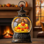Fall Snow Globe Lantern with Autumn Turkey and Pumpkins Thanksgiving LED Decor for Home, Indoor Tabletop Centerpiece with Glitter Flakes, Harvest Light Decorations
