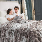 Cozy Bliss Faux Fur Throw Blanket for Couch, Fuzzy Soft Plush Thick Bubble Blanket for Sofa Bedroom Living Room, 90 * 90 Inches Tie Dye Taupe