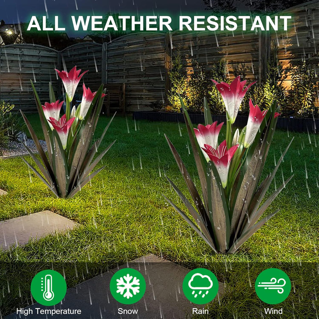 Homight Metal Agave Plant Outdoor Decoration Outdoor Garden Decoration Lily Mexican Yard Art Plant Garden Agave Lily Decorative Garden Gift… (2 Big Red Lilies)