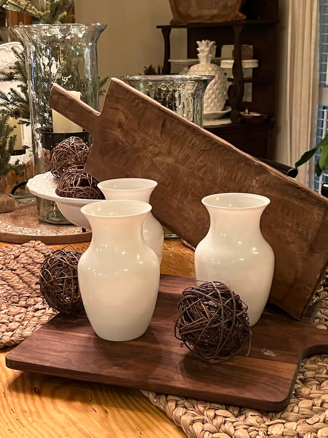 Floral Supply Online - 8" White Rose Vase and Flower Guide Booklet - Decorative Glass Flower Vase for Floral Arrangements, Weddings, Home Decor or Office.