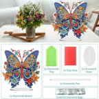 Diamond Painting Kits for Adults Beginners, 5D Full Drill Flowers and Butterfly Crystal Art Desktop Ornament, DIY Single Sided Home Office Desk Decor, Creative Craft Gift Set with Tools