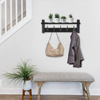 Sorbus Coat Hooks Wall Mount with Shelf – 24 Inch Coat Rack Wall Mount with 5 Heavy Duty Hooks – Floating Wall Shelf with Hooks for Entryway, Bathroom, Bedroom, Kitchen, or Mudroom (Black)