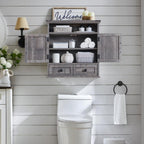 Bathroom Wall Cabinet, Farmhouse Medicine Cabinet, 24" Wide Cabinet with Drawer, Adjustable Shelf, Double Barn Doors, Storage Cabinet for Bathroom, Kitchen, Living Room, Grey Wash