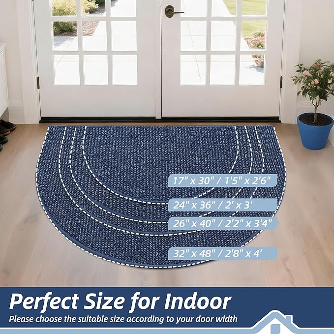 BEQHAUSE Dirt Trapper Door Mat 26" x 40" Half Circle Non Slip Rugs, Absorbent - Image 2
