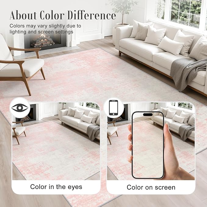 3x14 Washable Runner Rug：Modern Abstract Soft Carpet Pink White | - Image 4