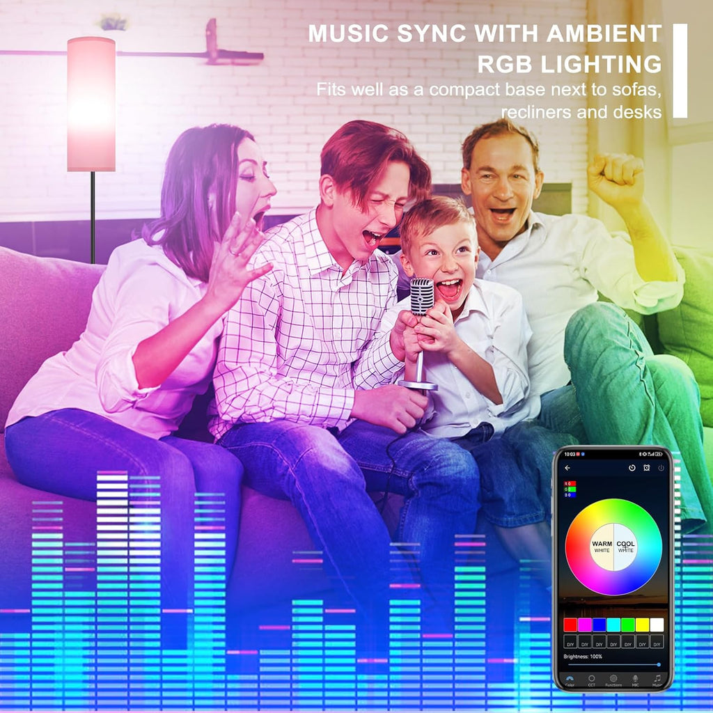FRIDEKO HOME Pink Shade Floor Lamp with RGB Music Sync, 16 Million Colors & Stepless Dimming 2700K-6500K, 3CCT, 800LM LED Bulb with App & Remote, Modern Standing Light for Living Room, Bedroom, Office