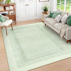 Wonnitar Washable Green Striped Runner Rug for Hallway 2'6"x8', Non-Slip Soft Runner Rug for Bedroom, Low Pile Minimalist 8ft Carpet Runner for Bathroom Laundry Kitchen (Green, 2'6" x 8')