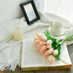 Mandy's Artificial Tulips 20 Stems Champagne PU Faux Flowers for Wedding Home Decor 13.5 Inch