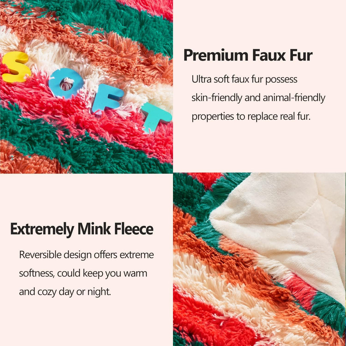 GONAAP Fuzzy Faux Fur Throw Blanket Stripe Red Brown Super Soft Cozy Plush Fuzzy Shaggy Blanket for Couch Sofa Bed (Stripe Red Brown, Throw(50"x60"))
