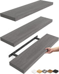 BAYKA Floating Shelves for Wall, 22.5 inches Wall Mounted Rustic Wood Shelves for Bathroom, Bedroom, Living Room, Floating Shelves for Books/Storage/Decor (Grey,Set of 3)