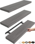 BAYKA Floating Shelves for Wall, 22.5 inches Wall Mounted Rustic Wood Shelves for Bathroom, Bedroom, Living Room, Floating Shelves for Books/Storage/Decor (Grey,Set of 3)