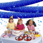 Blue Foil Fringe Garland 10FT 2packs, Metallic Foil Tinsel Fringe Banners for Parade Float Decorations Wedding, Birthday Party Graduation (Two Blue)