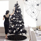 Christmas Tree Skirt 46 Inch Black Xmas Tree Skirt Soft Fabric Tree Skirts Christmas Decorations for Halloween New Year Round Velvet Tree Cover Skirt Sequin Metallic Tree Floor Base Luxury Tree Mat