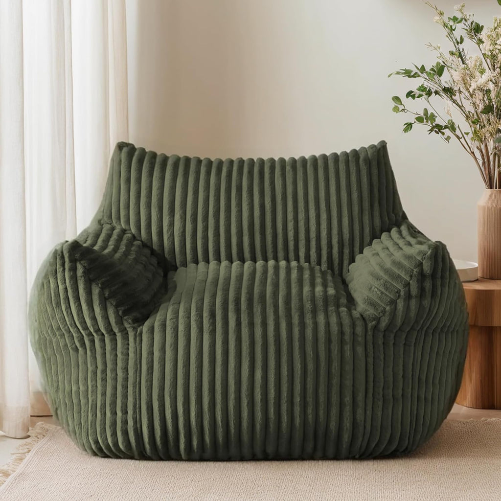 Oversized Bean Bag Chair for Adults, Giant Comfy Plush Boneless Bean Bag Couch with Filler for Kids - Reading Chair for Living Room, Bedroom & Dorm, Single Accent Chair Floor Lounger, Green