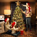 Rattan 3D Star Tree Topper - 12" Rustic Rattan Star with Built-in 10-Bulb String Lights for Christmas Tree Decoration
