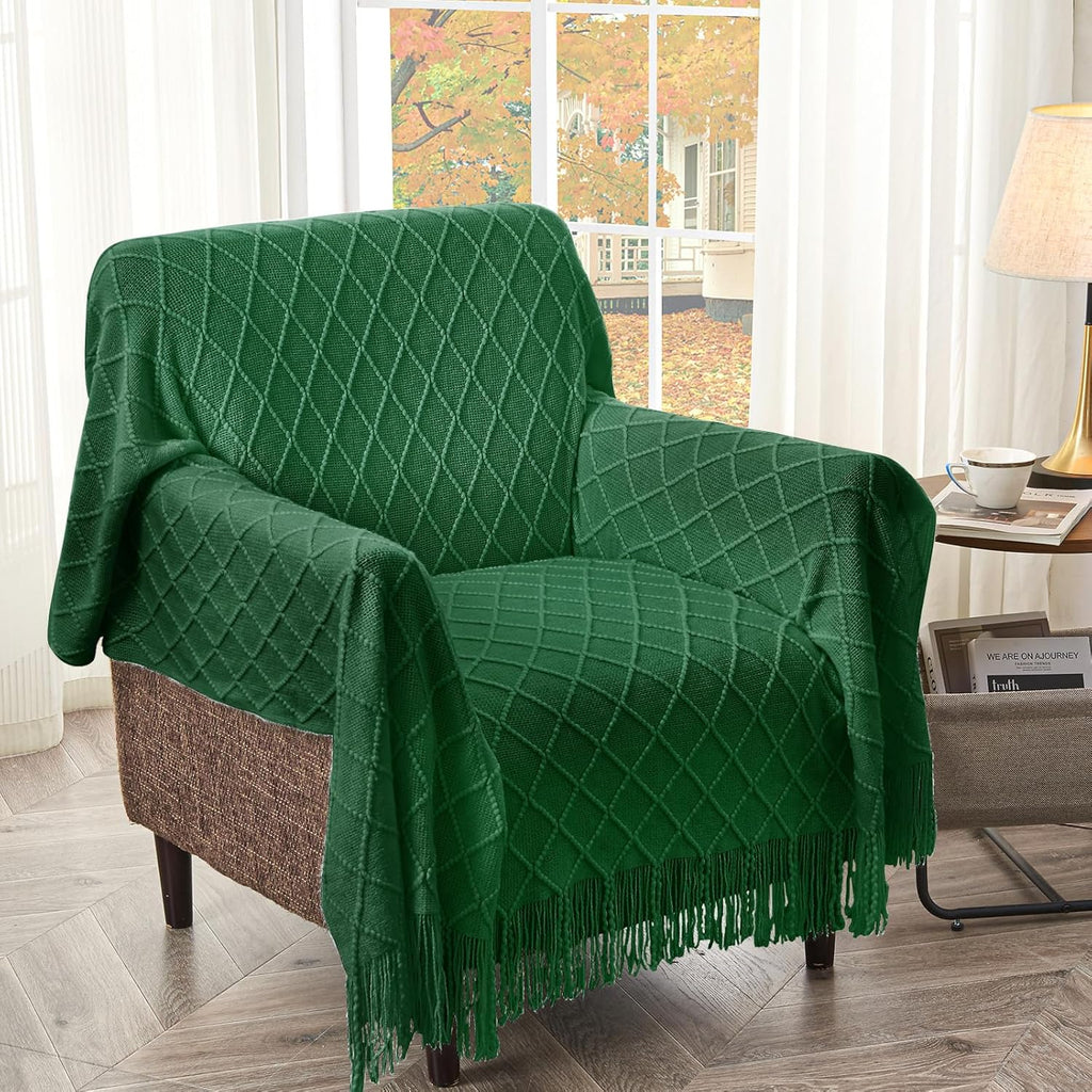 inhand Knitted Throw Blanket for Couch and Bed, Soft Living Room Home Decor Knitted Blanket with Tassel, Outdoor Lightweight Breathable Summer Blanket, Farmhouse Warm Woven Decorative, 50"x60"