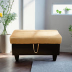 Ottoman Rectangular Storage Ottoman Bench, Flannel Footrest Stool Footstool with Lid for Living Room, Bedroom, Entryway, Champagne&Black, 35"x23.5"x17.5"