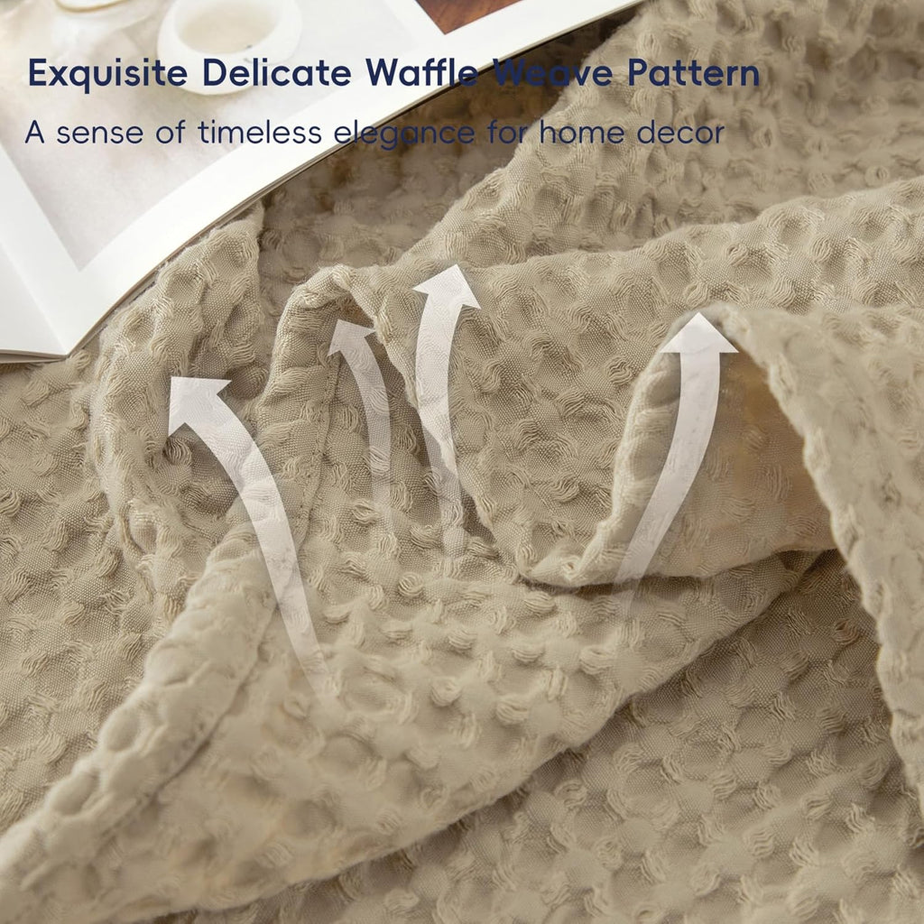 PHF Ultra Soft Waffle Weave Blanket Queen Size 90"x 90"- Washed Lightweight Breathable Cozy Woven Blanket for Bed - Aesthetic Decor for Couch Bedding Sofa Home Car - Khaki