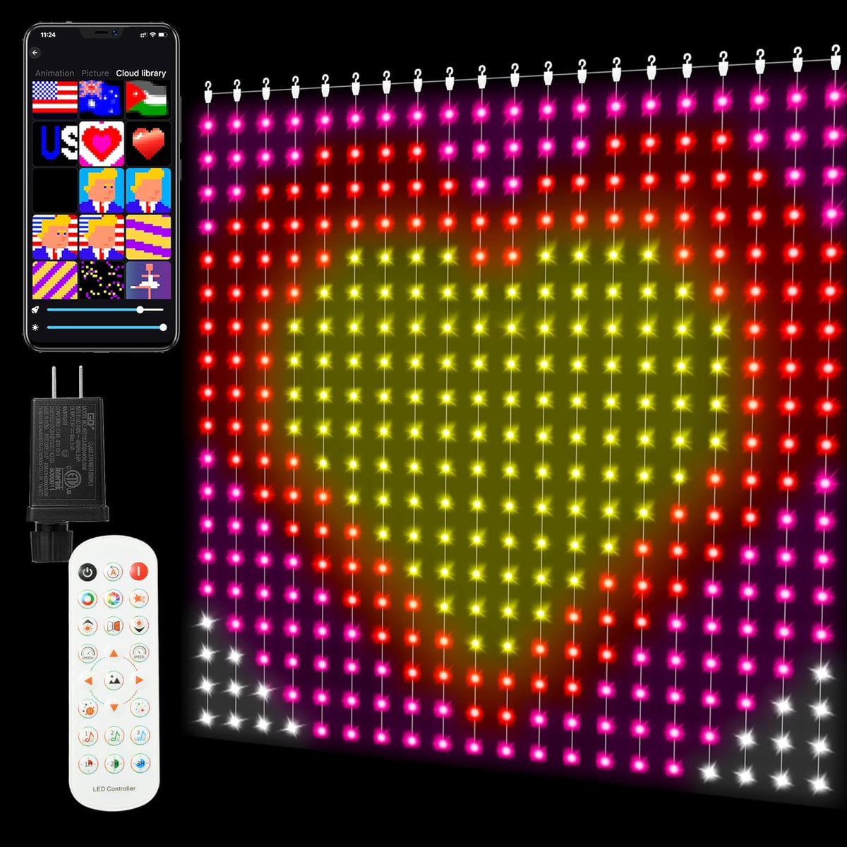 Smart Curtain Lights 400 LED, Color Changing Curtain Lights 6.6ft*6.6ft with APP&Remote,Dynamic DIY Fairy String Light for Bedroom Living Room Backdrop LED American Flag Light Decor
