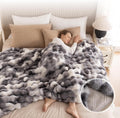 Cozy Faux Fur Throw Blanket for Bed-Warm Fuzzy Throw Blanket, Soft Plush Thick Bubble Blankets for Bedroom and Living Room, Furry Luxury Blanket, 90 x 108,Tie-Dye Grey