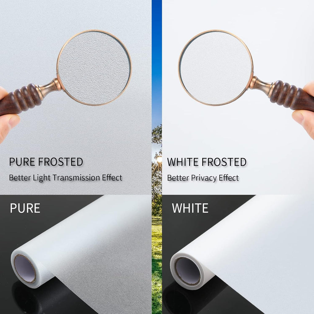 Frosted Glass Window Film with Tools,Reusable Window Privacy Film,Static Clings Window Film Kit for Home Bathroom and Office. (White, 17.5Inch×196.9Inch)
