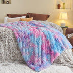 GONAAP Fuzzy Faux Fur Throw Blanket Purple Rainbow Super Soft Cozy Plush Fuzzy Shaggy Blanket for Couch Sofa Bed (Purple Rainbow, Throw(50"x60"))