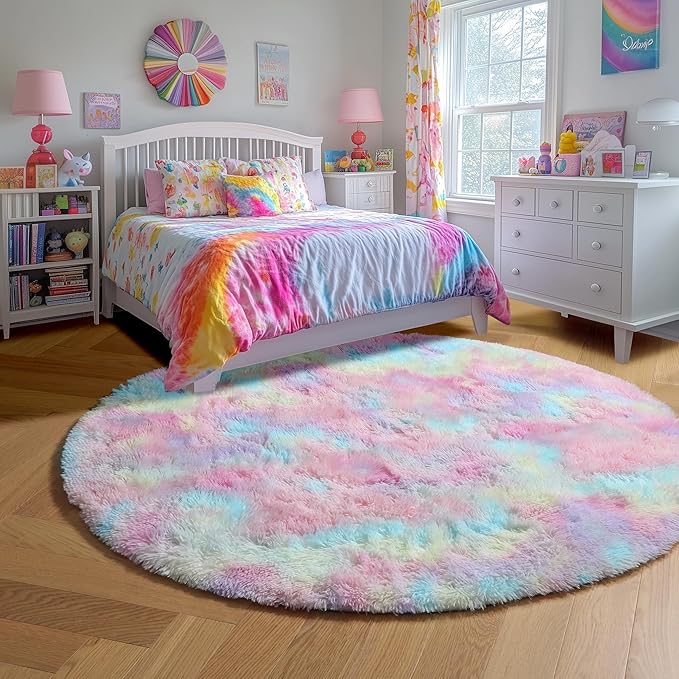 Amdrebio Rainbow Unicorn Pastel Circle Round Rug 4Ft - Image 3