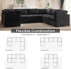ovios Sectional Sofa Couch with U-Shape Chaise Oversized, Comfy Modular Cloud Couches with Deep Seat, Modern Upholstered Plush Corduroy Sofas Set for Living Room, 7-Seater, Black
