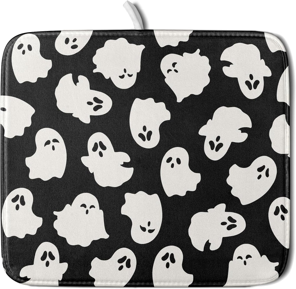 Halloween Dish Drying Mat for Kitchen Counter Cute Ghost Holiday Super Absorbent Reversible Microfiber Kitchen Countertop Protector Dishes Pad Small 16x18 inch