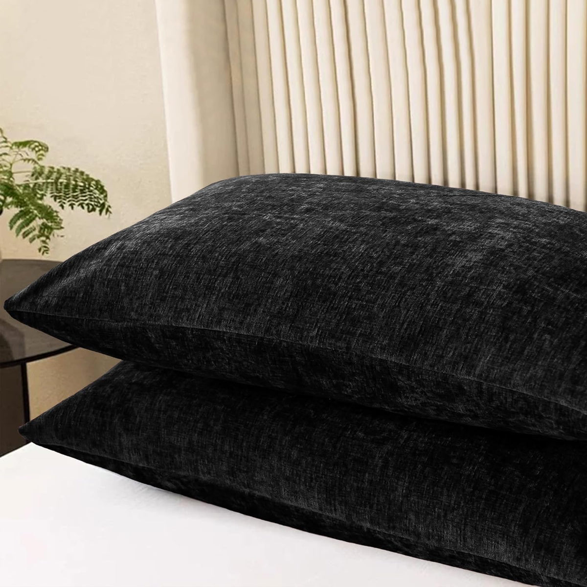 CaliTime Throw Pillow Covers Decorative 20 X 26 Inches Pack of 2 Cozy Chenille Standard Pillow Shams Cases for Couch Sofa Bed Living Room Home Black
