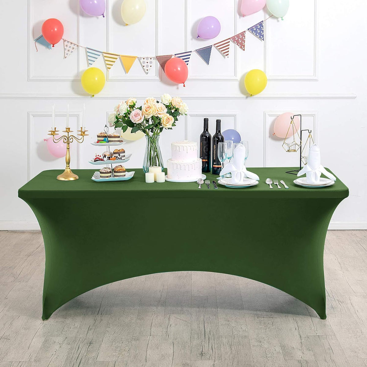 2Pack Spandex Table Cover for 8FT or 4ft or 6ft Table Universal Fitted Stretch Tablecloth for Party, Banquet, Wedding and Events-Willow