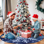 48" Blue Snowflakes Christmas Tree Skirt Large Tree Mat Base Cover for Xmas Festive Holiday Party Decoration Ornaments