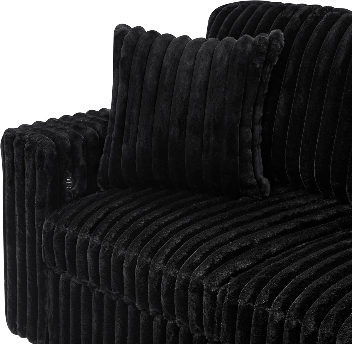 THSUPER 122-Inch Oversized U Shaped Plush Corduroy Fluffy Sectional Sleeper Sofa with Pull Out Bed, Storage Chaise Lounge and USB Charging Port - Black