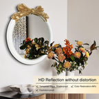 26x26 inch Bow Antique Mirrors for Wall, Round White and Gold Decorative Wall Mounted Mirror, Circle Antique Mirrors Suitable for Bedroom, Hallway, Living Room Decoration, Bathroom Sink
