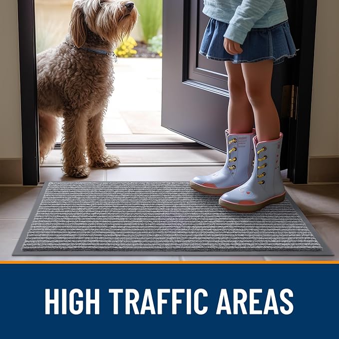 OLANLY 2-Pack Front Door Mats 47x32, Waterproof Heavy-Duty Doormats | Light Gray - Image 7