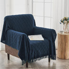inhand Knitted Throw Blankets for Couch and Bed, Soft Cozy Knit Blanket with Tassel, Dark Blue Lightweight Decorative Blankets and Throws, Farmhouse Warm Woven Blanket for Men and Women, 50"x60"