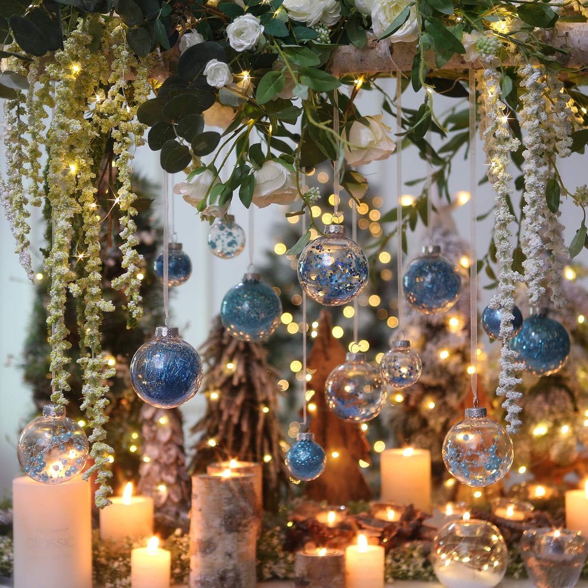 Sea Team Shatterproof Clear Plastic Christmas Ball Ornaments Decorative Xmas Balls Baubles Set with Stuffed Delicate Decorations (50mm/1.97"/30-Pack, Babyblue)
