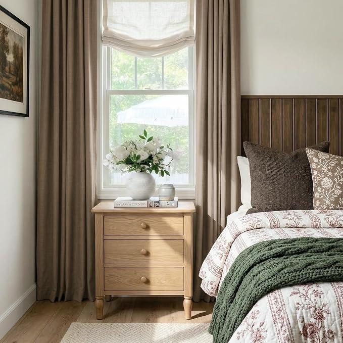 100% Blackout Linen Textured Curtains 84 Inch Long, Copper Brown | 100% - Image 2