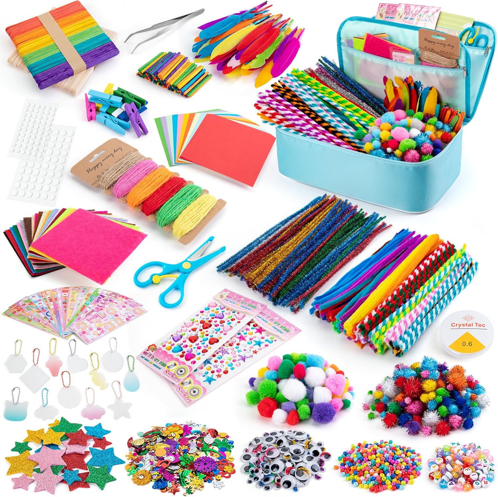 Sundaymot Arts and Crafts Supplies for Kids, 2000+Pcs DIY Craft Kits, Ages 6-10, Unisex, Multicolor, Modern, Includes Oxford Cloth Bag, Safetu Scissors