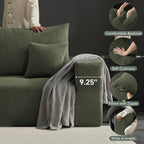 Boneless Sectional Cloud Couch Sofa for Living Room, 112" U-Shaped Modular Modern Lounge Sleeper Green Couches with Chaise, No Assemble, Cordury Compression Upholstered Sofas
