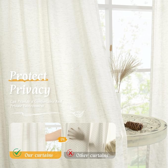 Semi Sheer Cream Linen Curtains 54 Inch Length - Image 5