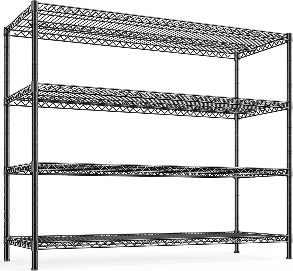 REIBII 2560LBS Storage Shelves 55.5"W Metal Shelving Unit 4 Tier Wire Shelving Commercial Adjustable Garage Shelving Heavy Duty for Storage Rack for Pantry, Garage, Kitchen, 55.5"W x 18"D x 55.5"H