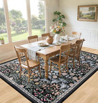 PLHXFR Area Rug 9x12 Living Room: Floral Washable Boho Carpet Dark Black | - Image 4