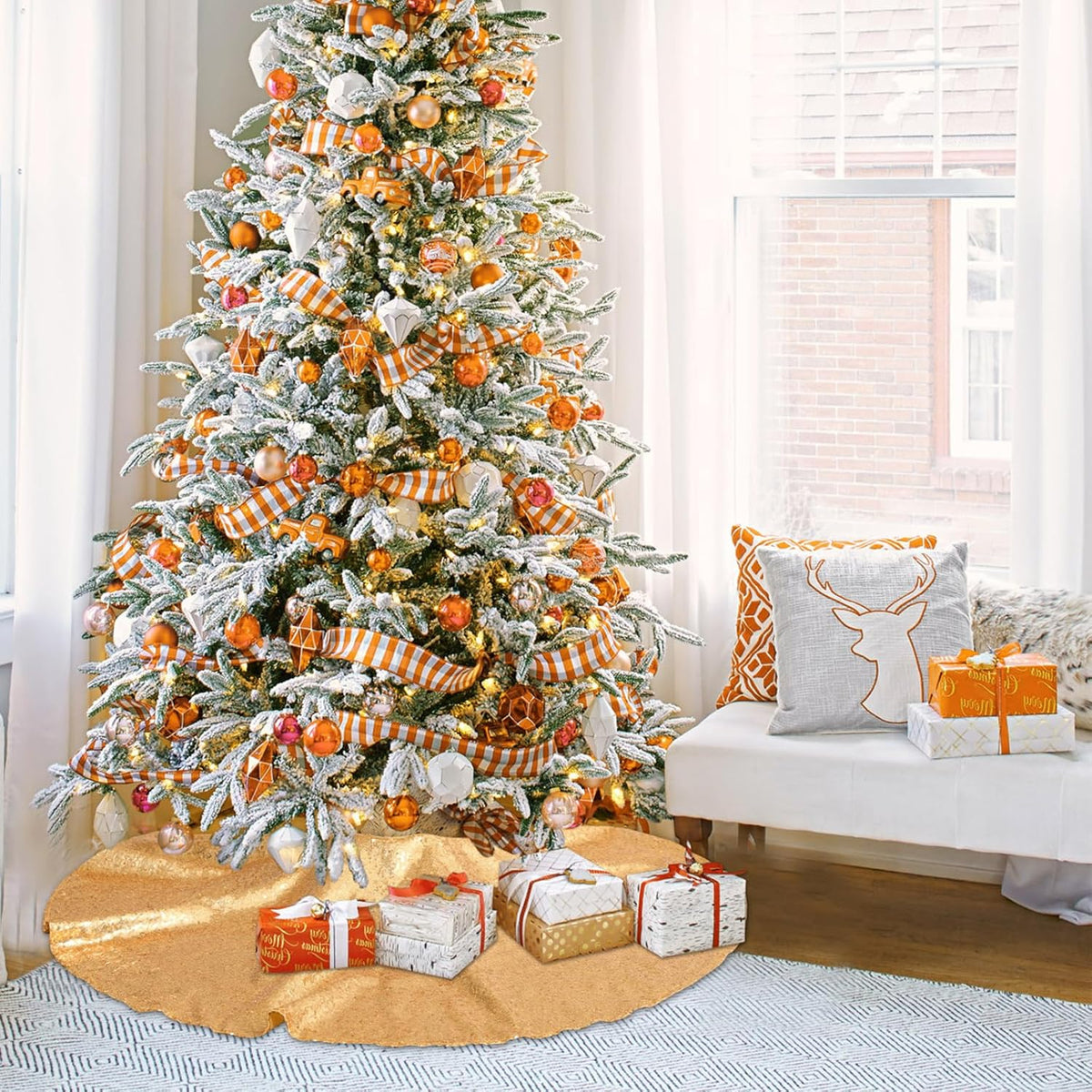 Gold Christmas Tree Skirt 36 inch Small Tree Skirt 4ft Sequin Tree Skirt for Gold Christmas Decorations