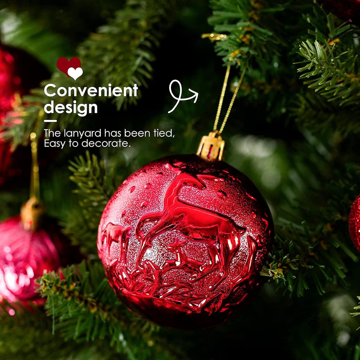 Senjie Red Shatterproof Christmas Ball Ornaments, 32 Pcs, Plastic, Eclectic Style, Wedding & Christmas Occasion