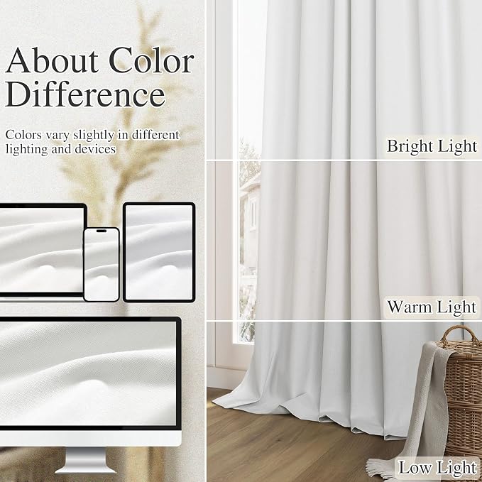 White 100% Blackout Linen Curtains 120 Inch Length 2 Panels Set - Image 7