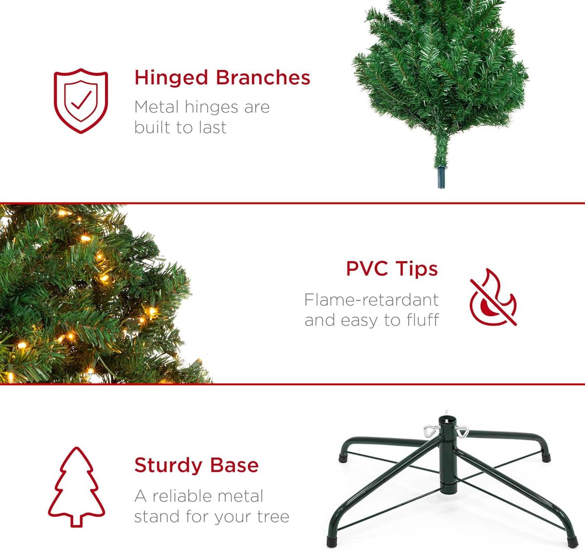 Best Choice Products 7.5ft Pre-Lit Spruce Artificial Holiday Christmas Tree for Home, Office, Party Decoration w/ 550 Incandescent Lights, 1346 Branch Tips, Easy Assembly, Metal Hinges & Foldable Base