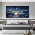 Canvas Wall Art Decor Large Wall Art Pictures for Living Room Landscape Coastal Wall Art Canvas Art Wall Decor Star Night Blue Artwork for Walls Prints Art Work for Room Office Home Wall Decor 29"x58"